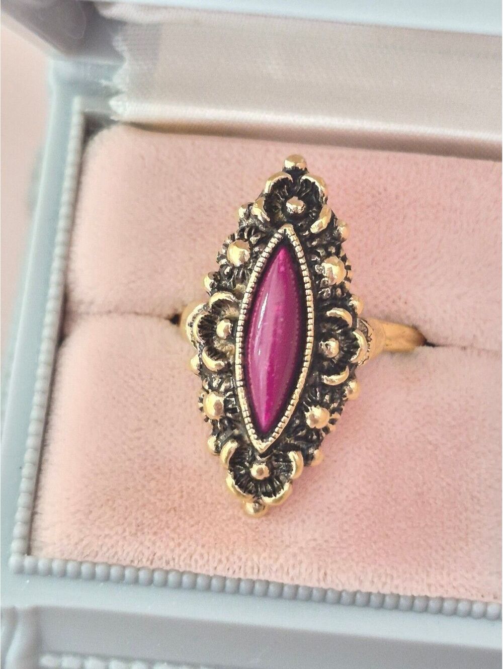 Vintage Magenta Navette Costume Ring